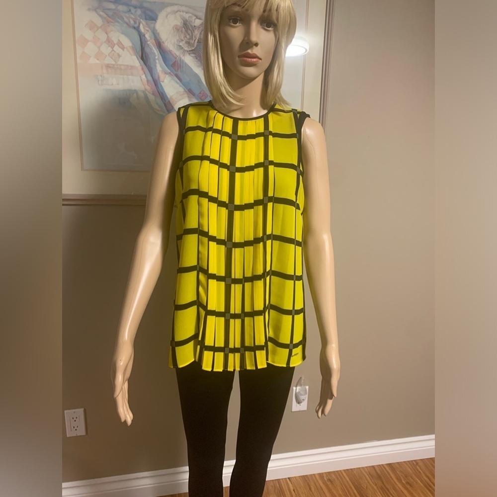 Michael Kors Blouse, Xsmall, bright yellow, sleeveless and pleated at front